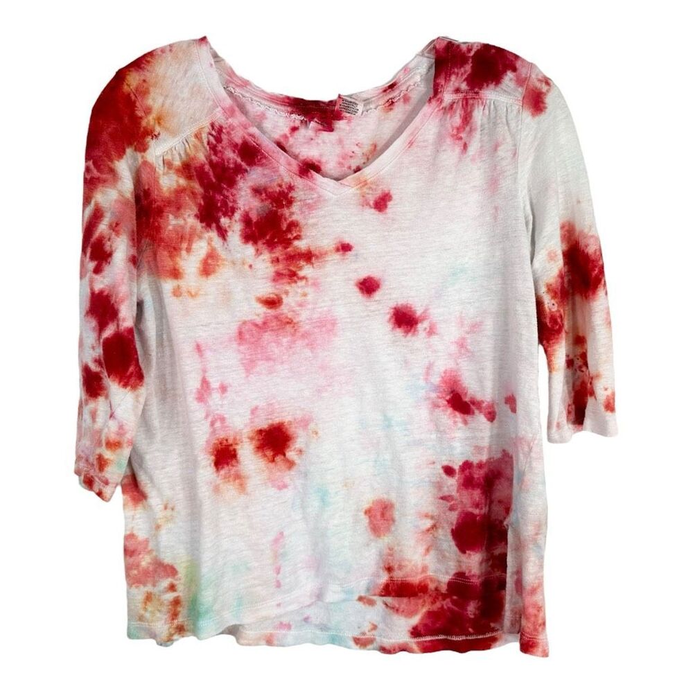 Artisan NY Small Top Everlasting Rose Tie Dye Pink White‎ Linen Handmade 1165